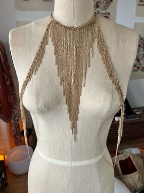 Gold Fringe Chain Body Necklace - Designer Style